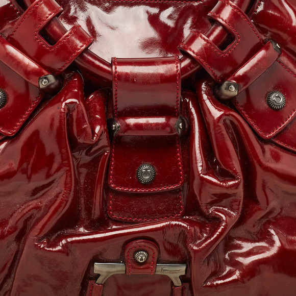 SALVATORE FERRAGAMO Red Patent Leather Celtico Hobo - Picture 5 of 8